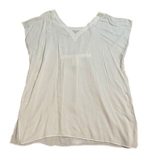 NWT Gap Body White Viscose Top Womens Size L New With Tags V Neck Short Sleeve